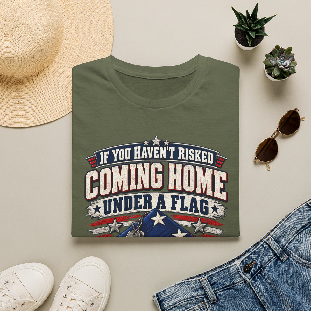 Patriotic folded-flag veteran tribute t-shirt from Oath Print