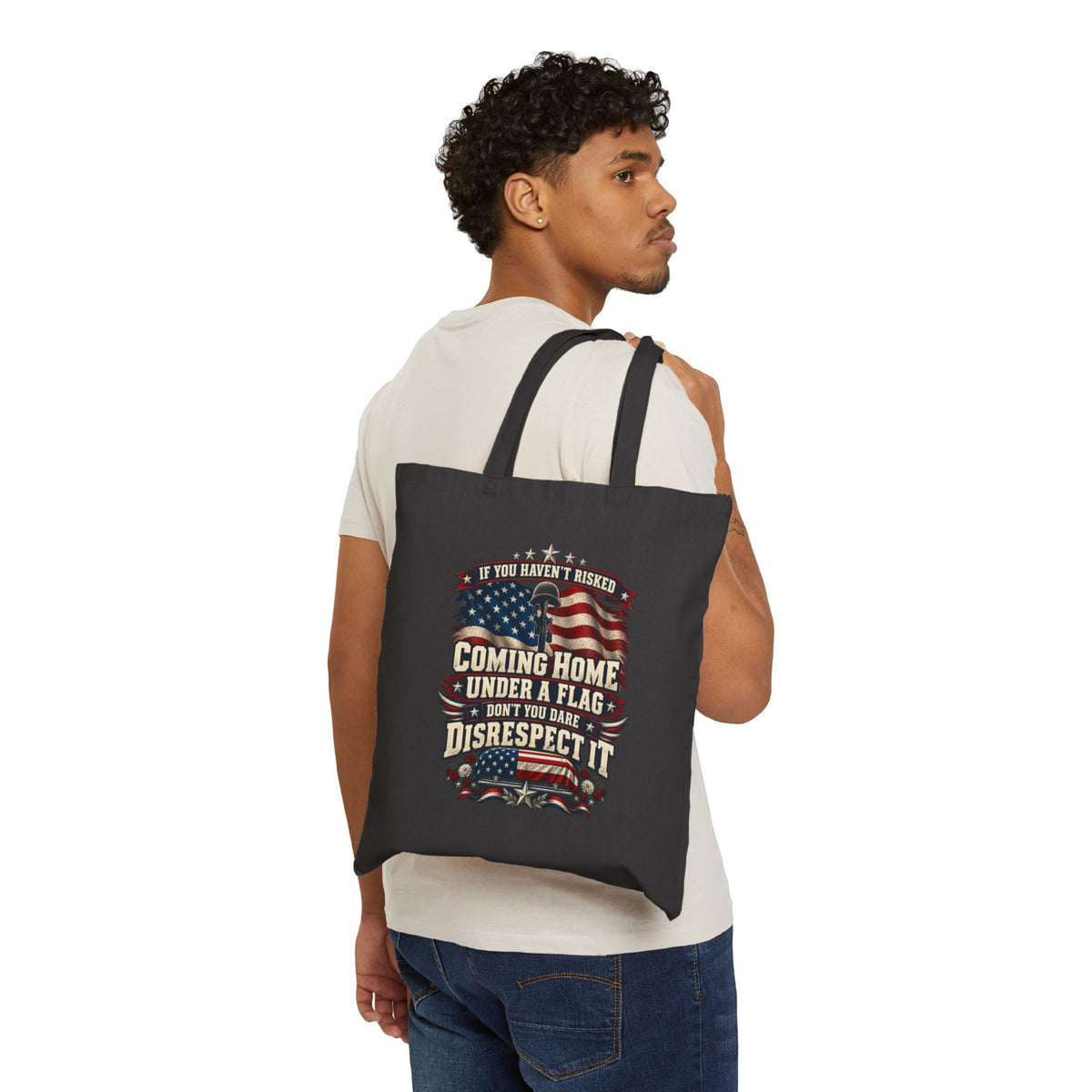 Patriotic 'Coming Home Under a Flag' Cotton Canvas Tote