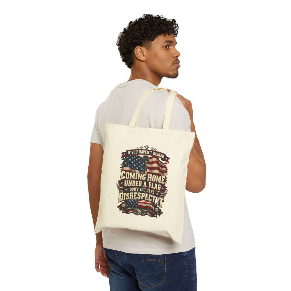 Patriotic 'Coming Home Under a Flag' Cotton Canvas Tote
